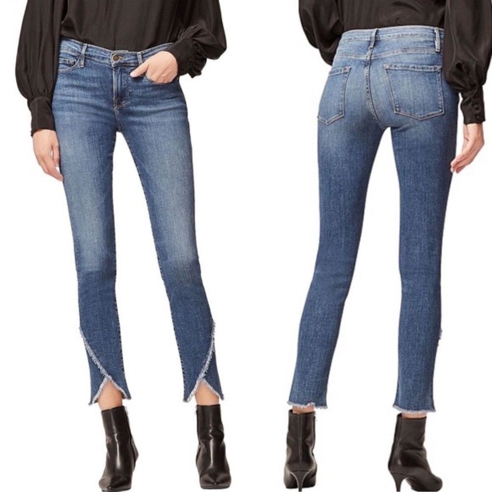 Frame Denim Le Skinny De Jeanne Raw  Split Front Hem High Rise Jeans Sz‎ 25